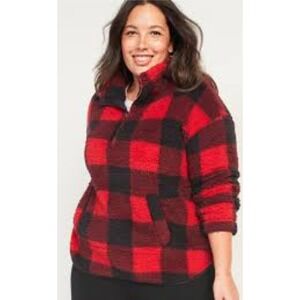Old Navy Buffalo Plaid Sherpa Pullover Women's 4X Red Black Cozy Quarter Zip NWT